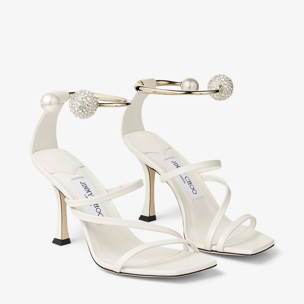 EUC Jimmy Choo Ottilia 90 crystal pearl-embellished leather sandals $2,095